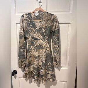 Myra Bag Dress Women's Small Elegant Leaf Print Dress